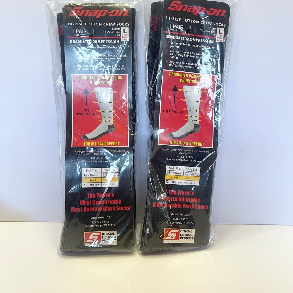 Snap On Authentic Black Hi-Rise Crew Socks NEW Large Compression